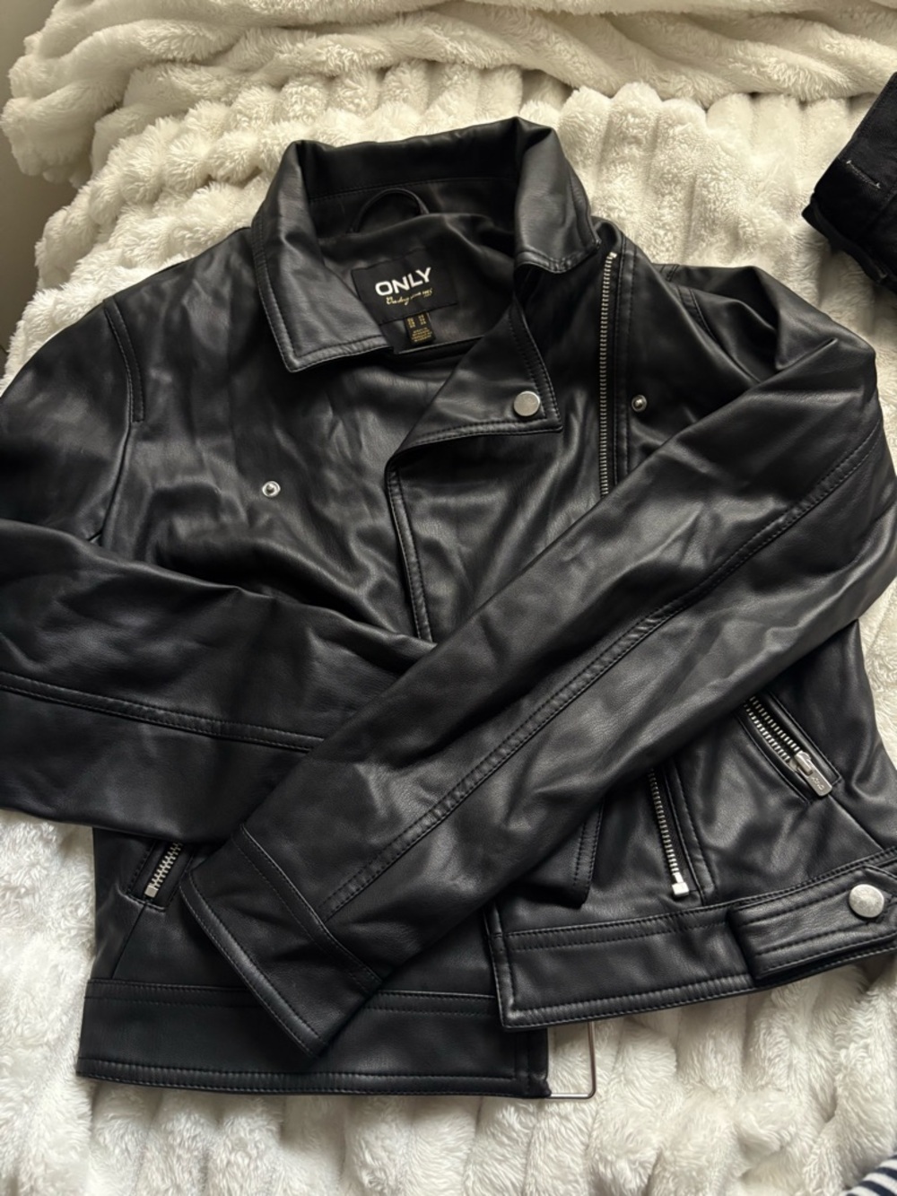 ONLY Black Faux Leather Jacket with Silver Hardware | Size XS - Picture 2 of 7